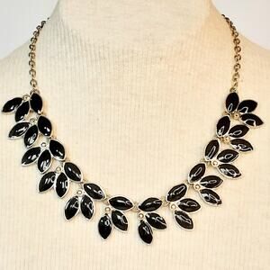 💎Womens Black Enamel Gold Tone Floral Bib Necklace Adjustable Extension Chain